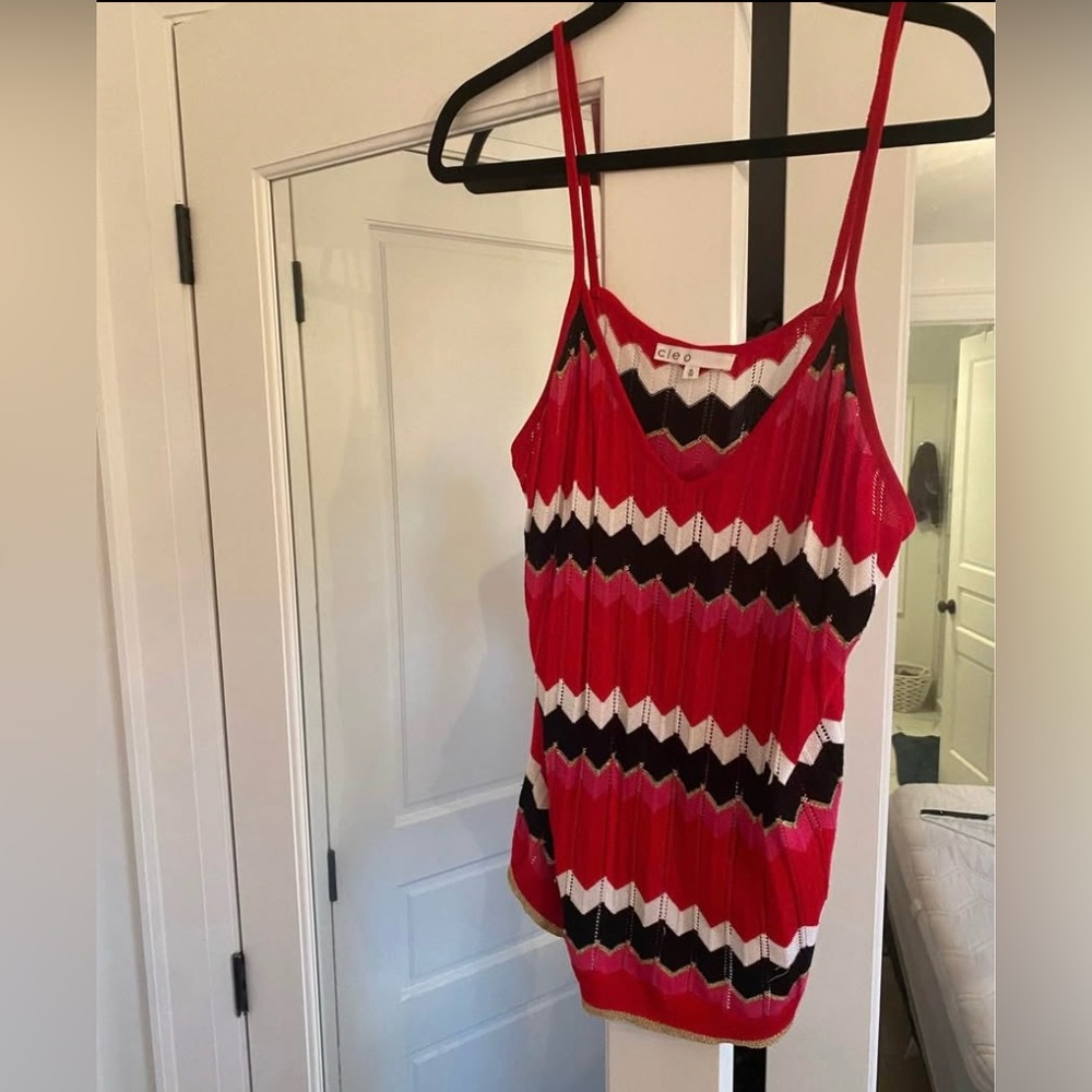 cleo Red, Black & White Zigzag Knit Camisole